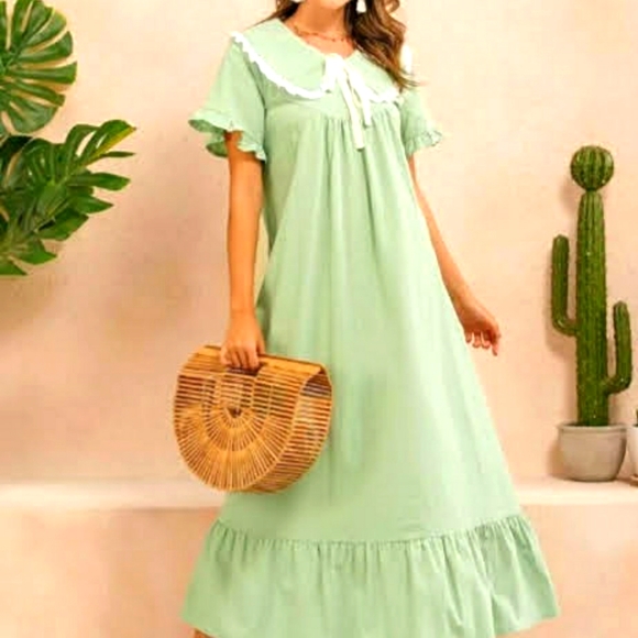 SHEIN Dresses & Skirts - Shein Green and White cotton dress